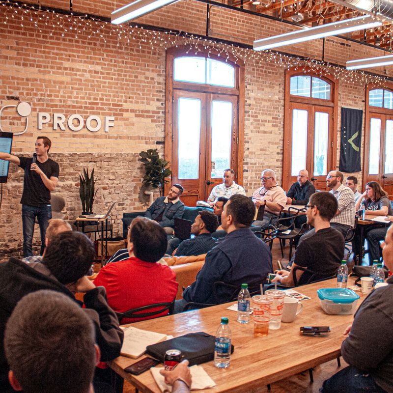 Leader presenting to the team at a company event